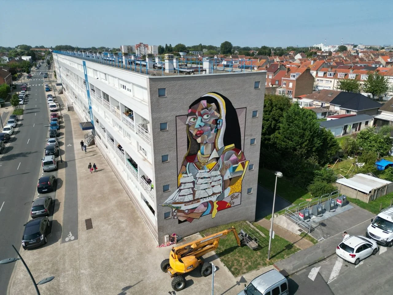 peinture de style cubisme mettant en vedette des visages humains expressifs, des couleurs vives, des lignes audacieuses et des compositions pour ville de dunkerque 