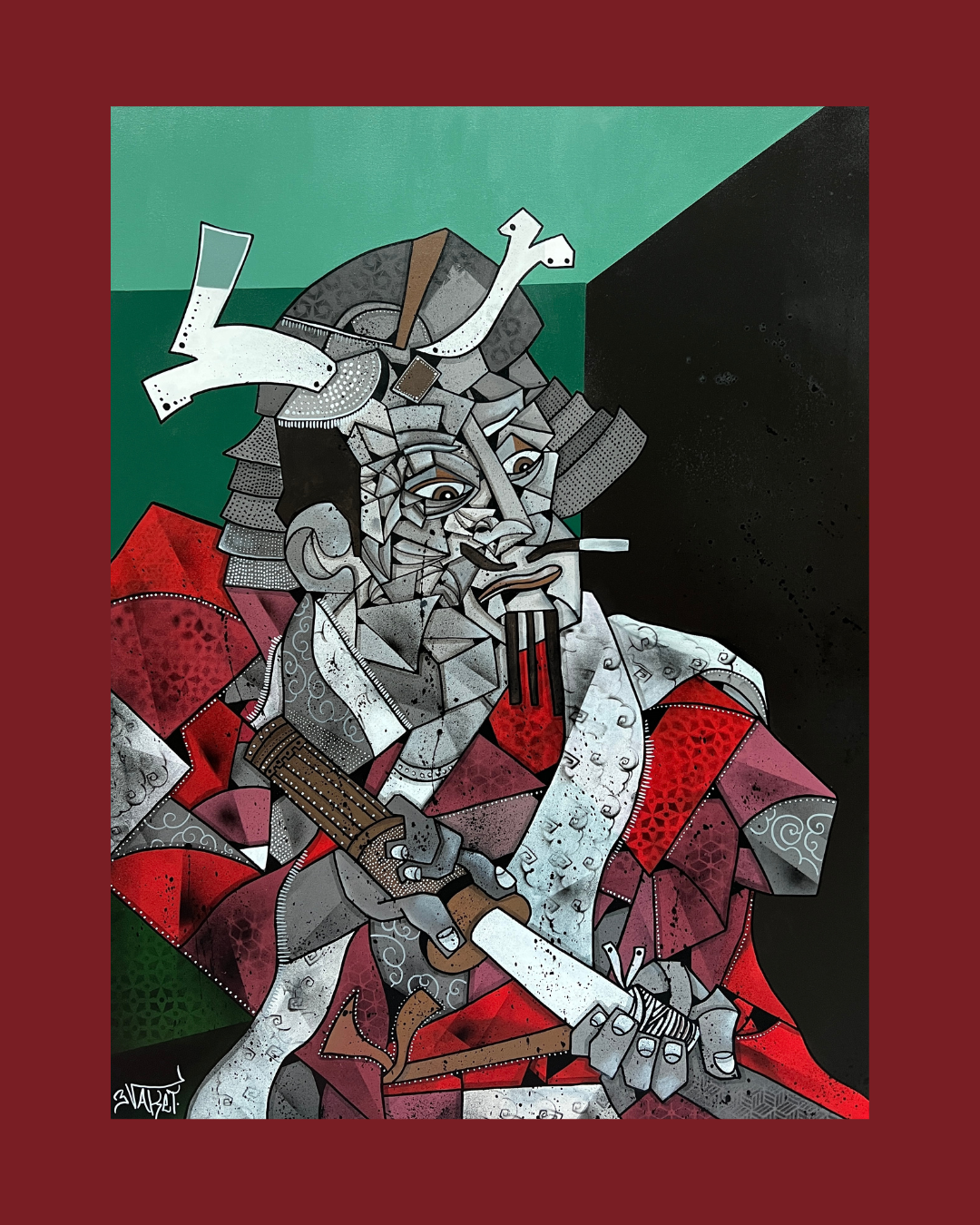 peinture de style cubisme mettant en vedette des visages humains expressifs, des couleurs vives, des lignes audacieuses et des compositions