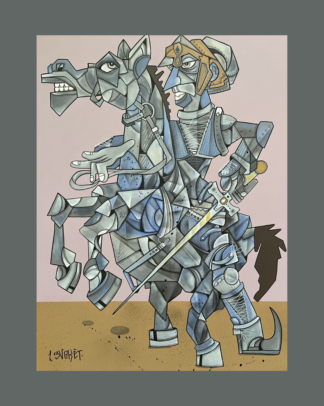 peinture de style cubisme mettant en vedette des visages humains expressifs, des couleurs vives, des lignes audacieuses et des compositions