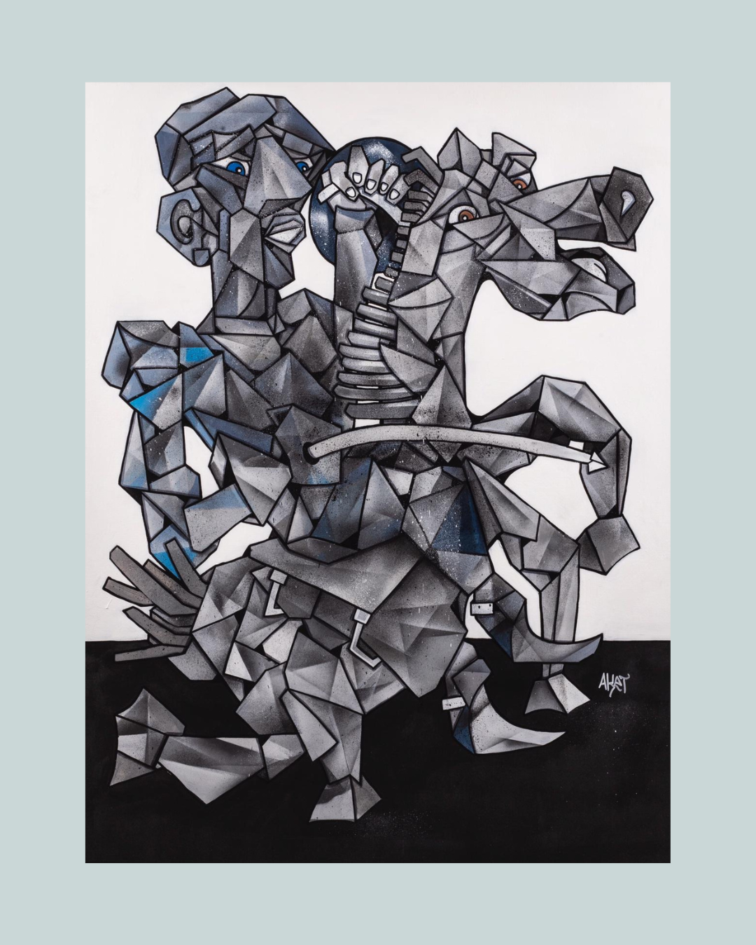 peinture de style cubisme mettant en vedette des visages humains expressifs, des couleurs vives, des lignes audacieuses et des compositions