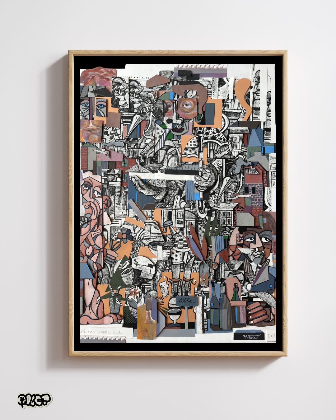 Portrait de Vincent van Gogh dans un style cubiste avec des couleurs vives et des formes abstraites, incluant une pipe