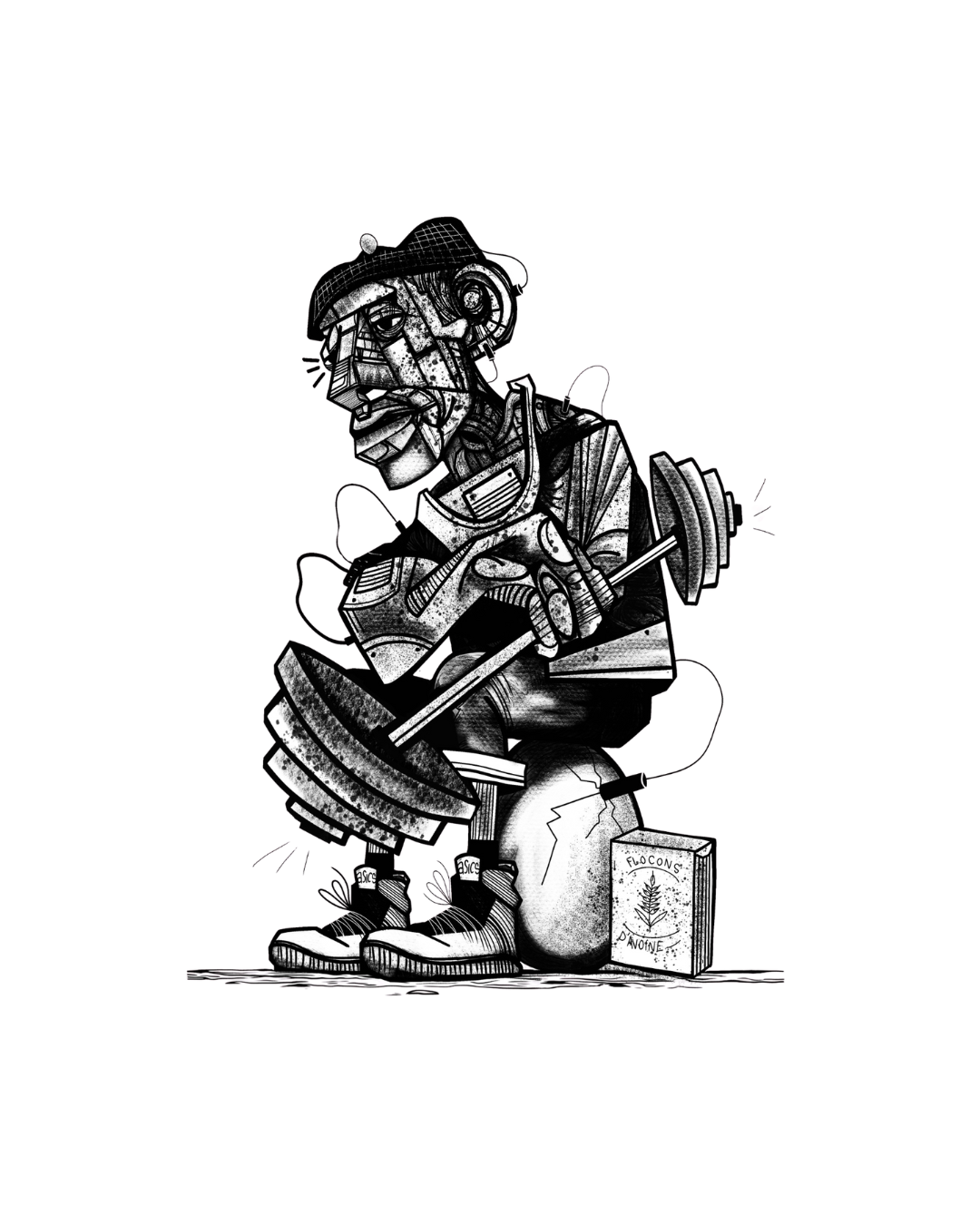 Inspiré du cubisme et du dotwork, le style offre une expression graphique moderne