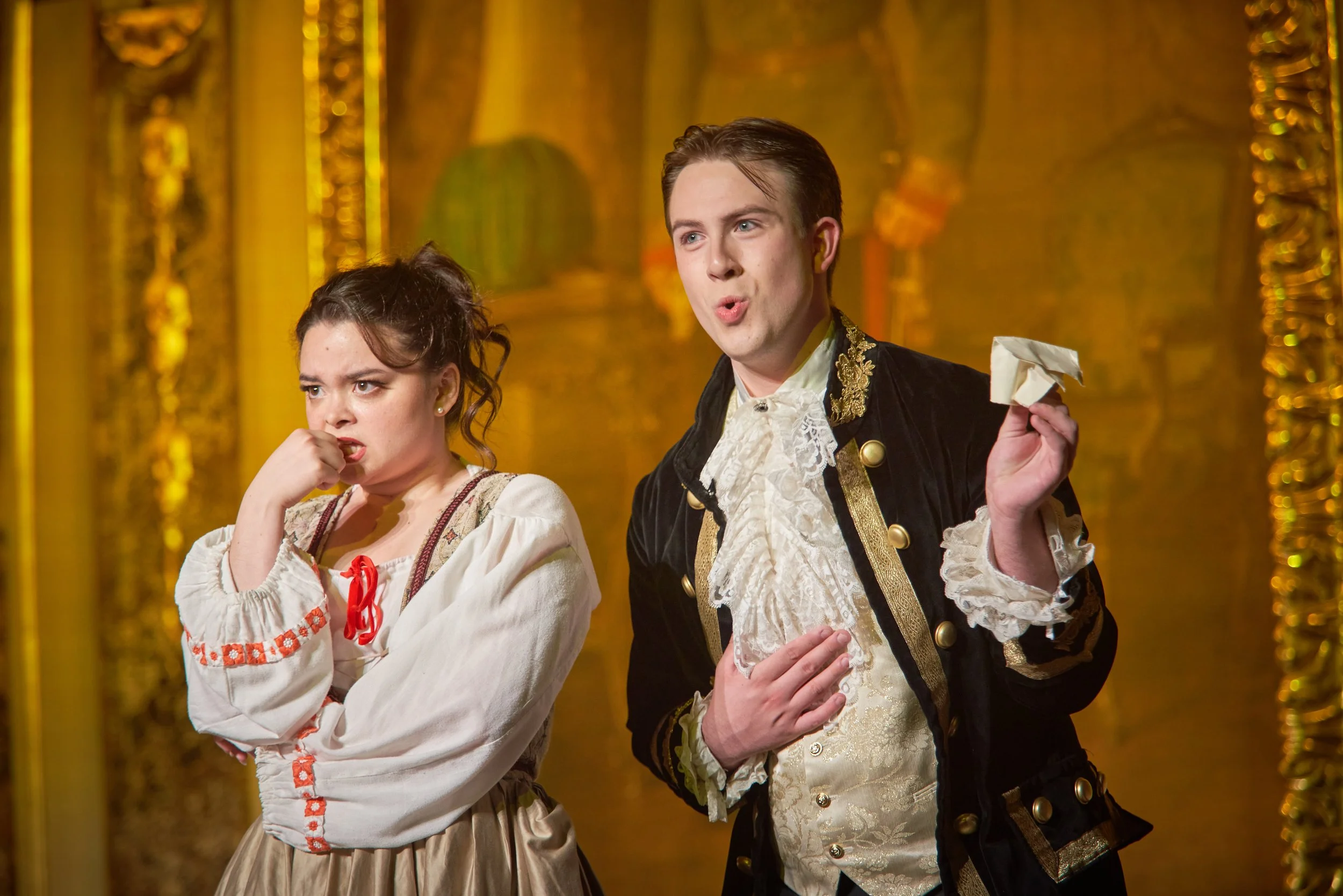 Ingrid Kuribayashi as Susanna with Caleb Brock as Basilio in Le nozze di Figaro at Prague Summer Nights, 2025
Photographed by Kurt Vinion