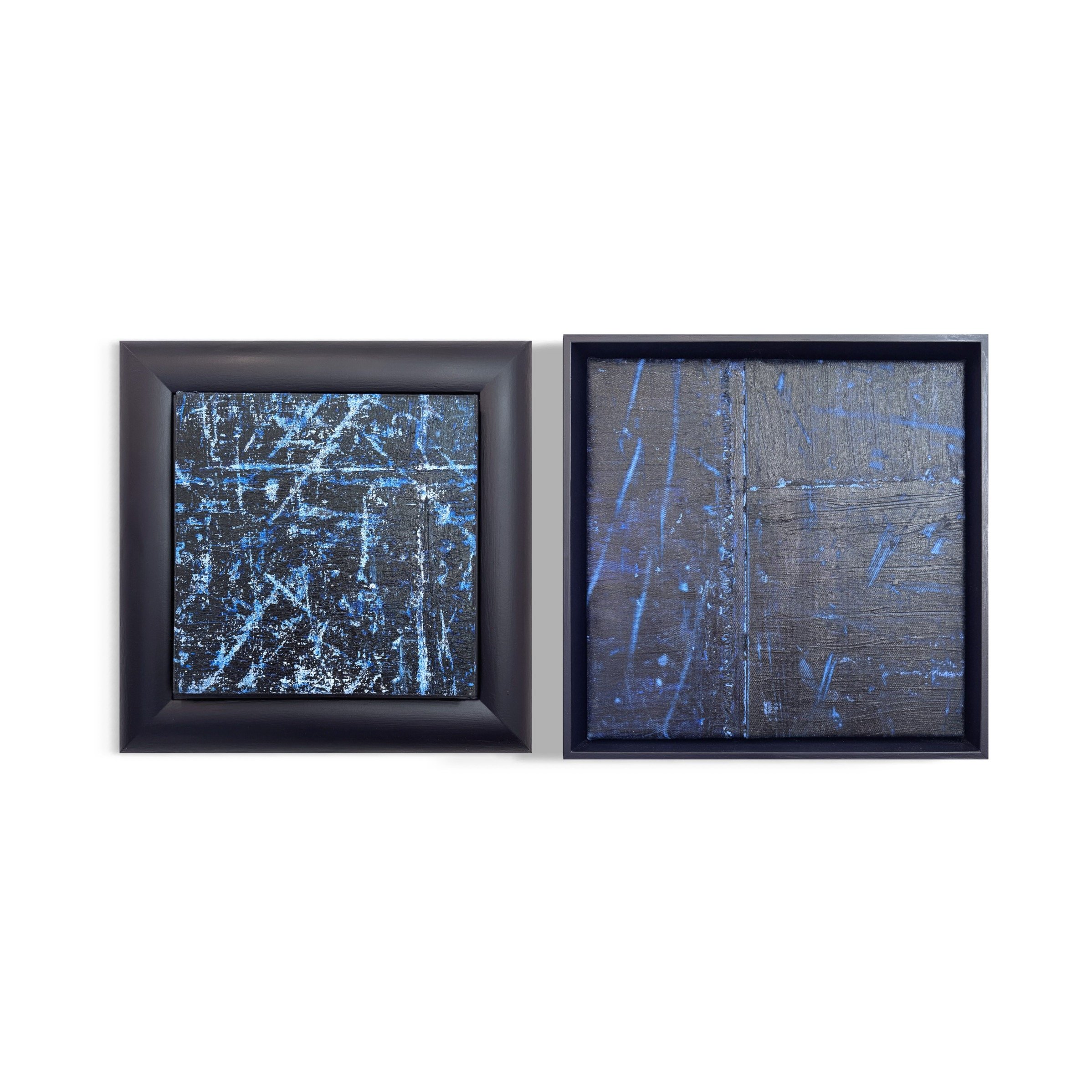 'Untitled 22/25 & 23/25 (diptych)', 2025, 38 x 76 cm (38 x 38 cm each), acrylic and oil pigment stick on canvas, wood, MDF board, acrylic spray paint