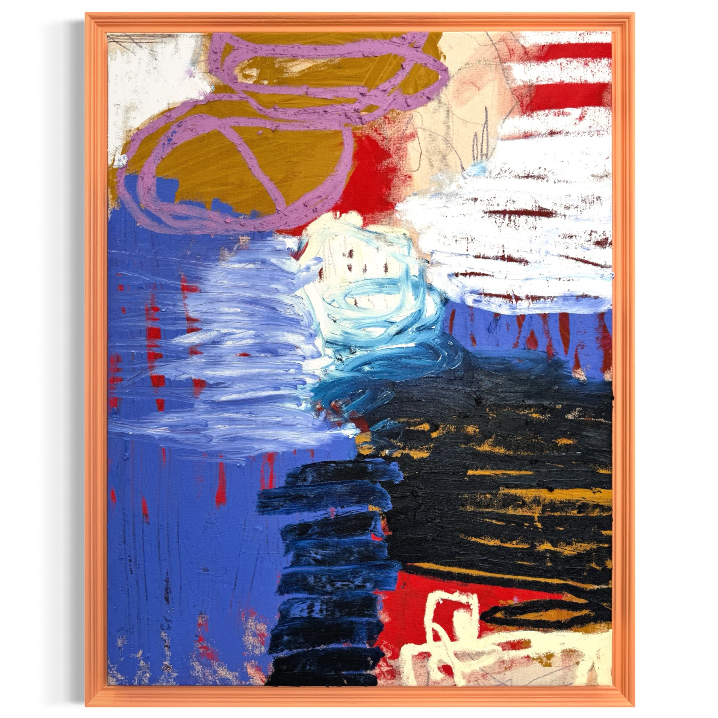 'Untitled 10/25', 2025, 96 x 76 cm, wax pastel, acrylic and oil pigment stick on canvas, wood, MDF board, house paint