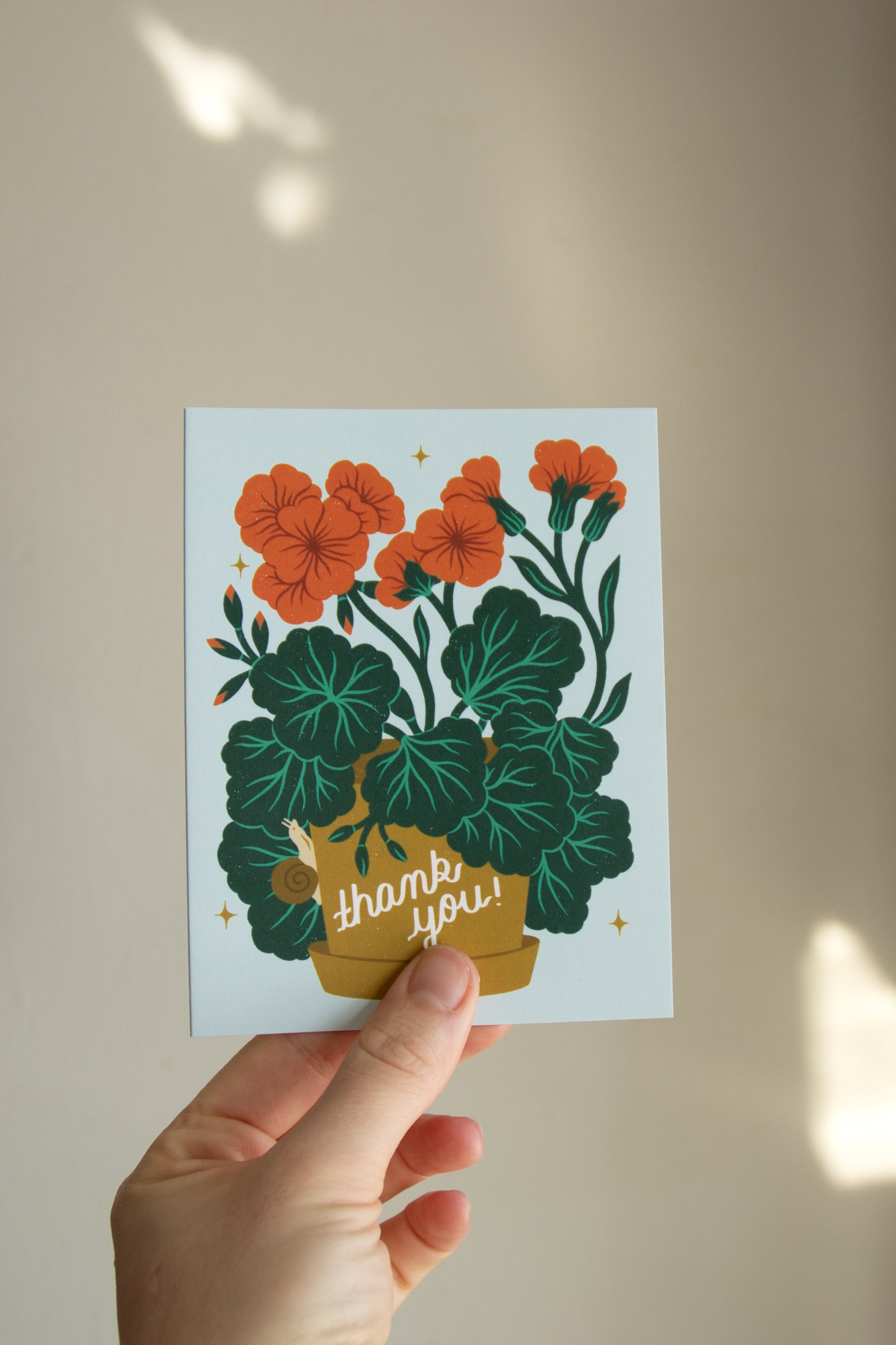 Illustrated geranium blank greeting card