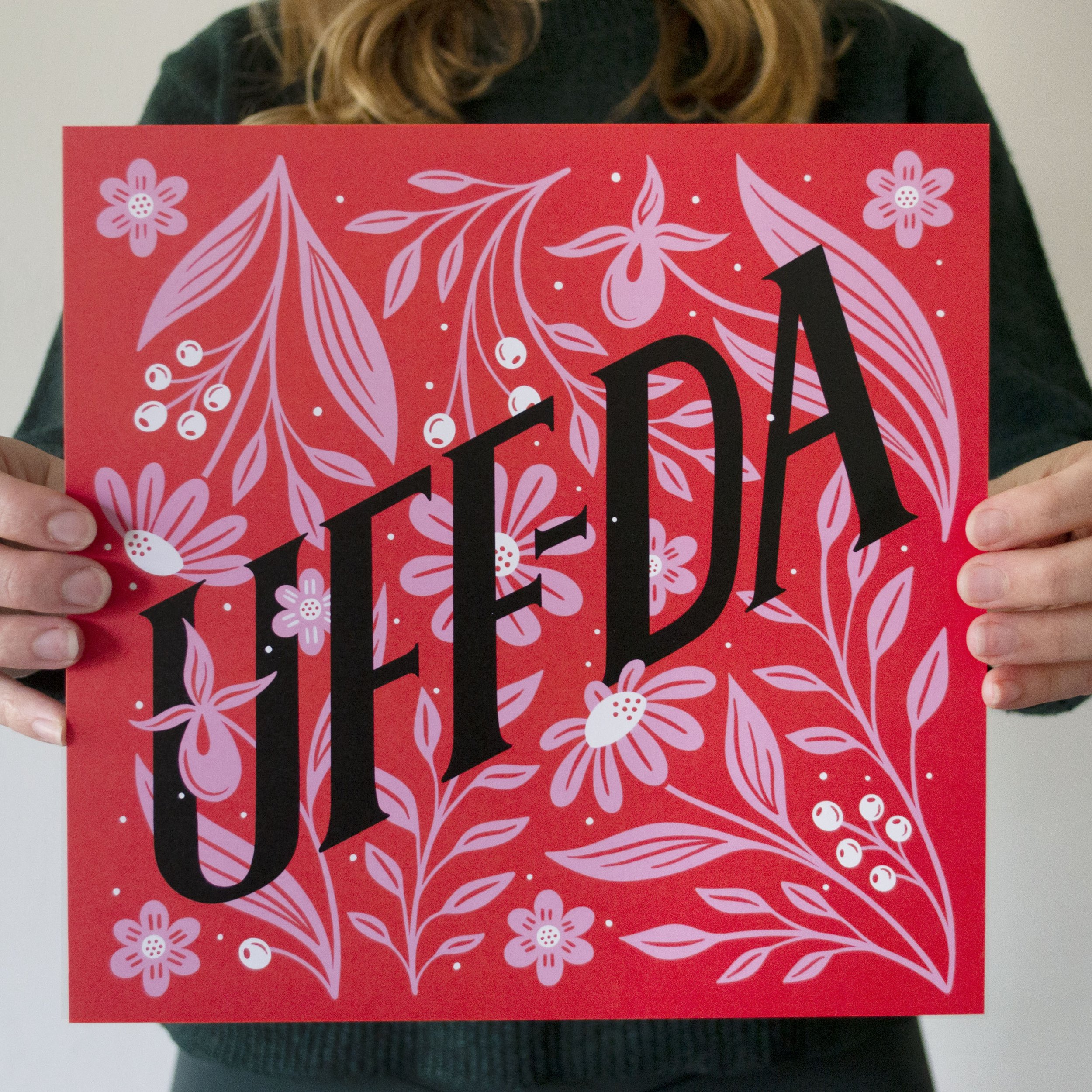 Red uff-da illustrated lettering art print