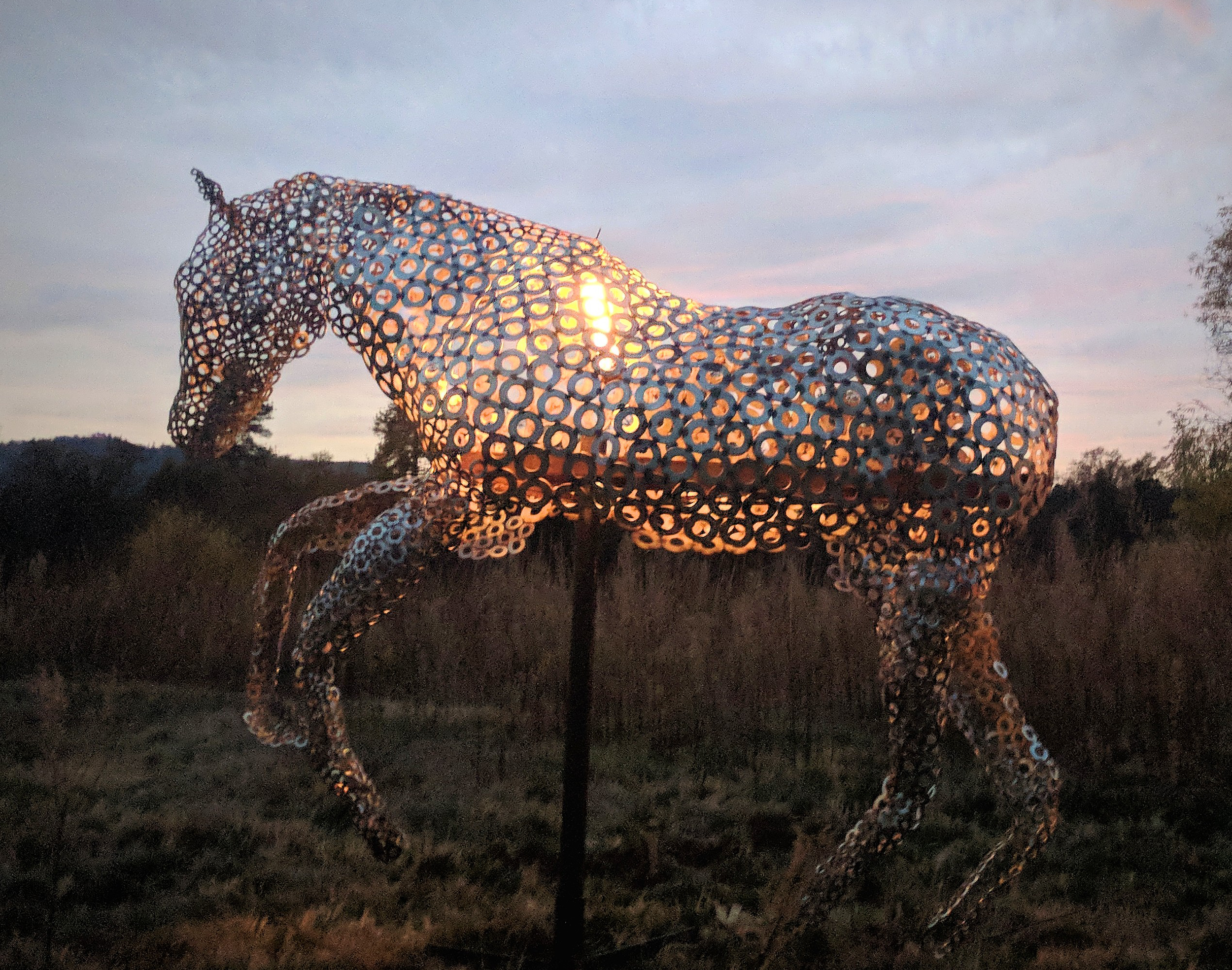 sculpture of horse made from washers