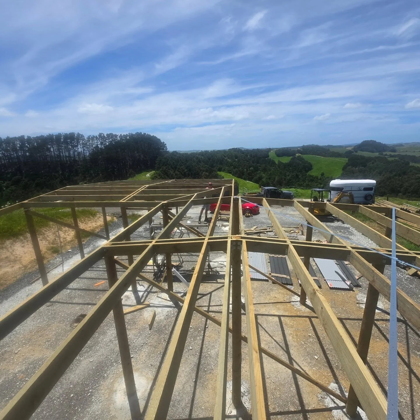 Roof structure complete ready for roofing iron. #poleshed #stables #kaipara #construction