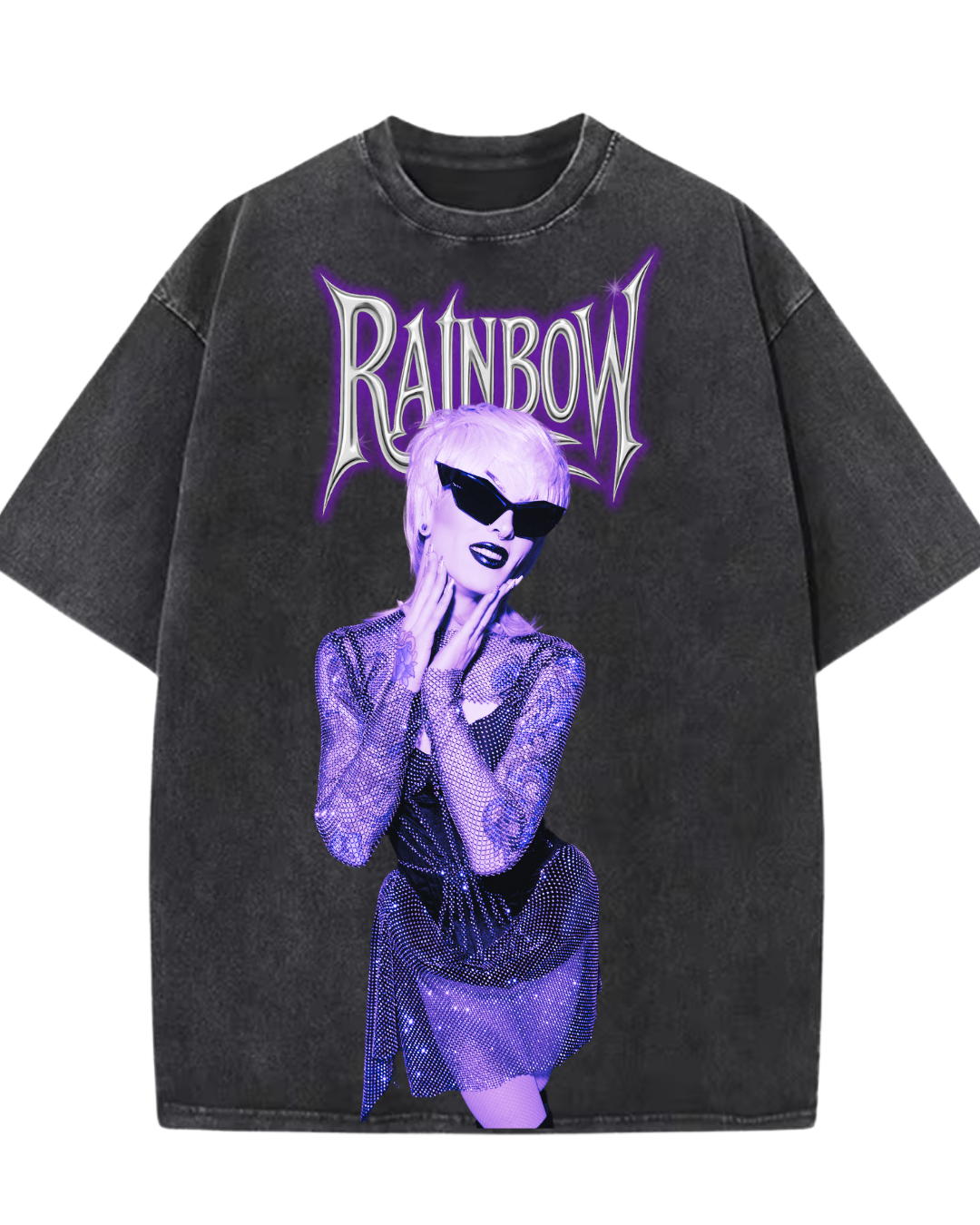 T-shirt mineral wash mauve Rainbow