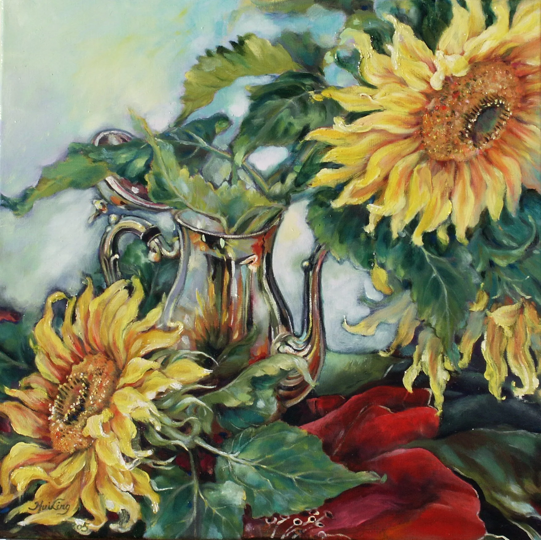 Sunflowers in silver (2003, oil on canvas, 60x60cm).jpg
