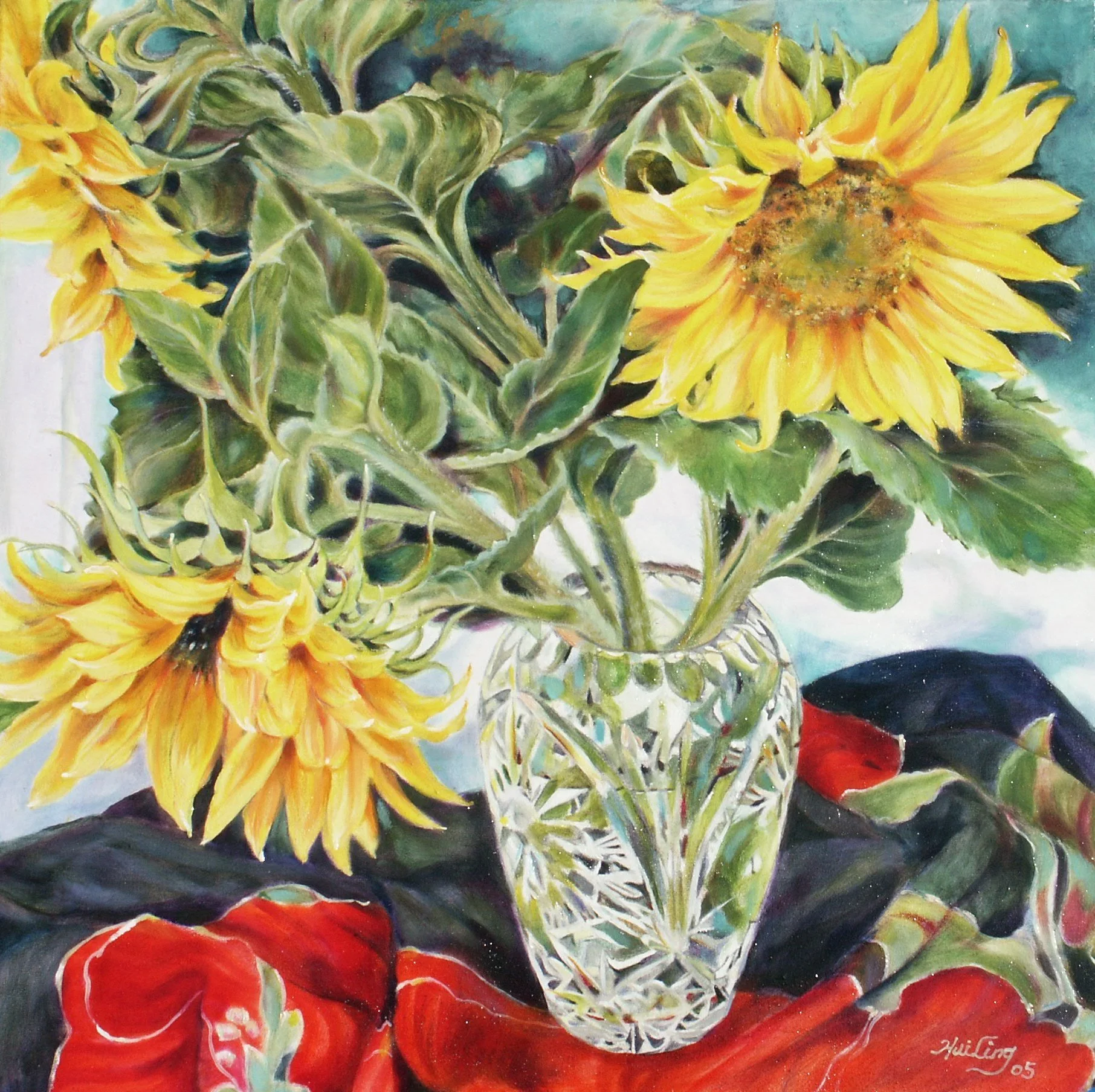 Sunflowers in crystal (2004, oil on canvas, 60x60cm).jpg