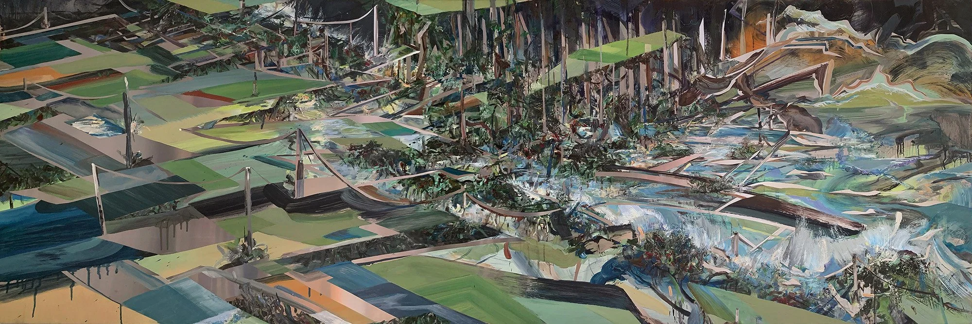 Tangled Roots and Neon Lights,
24 x 72 inches,
oil on stainless steel