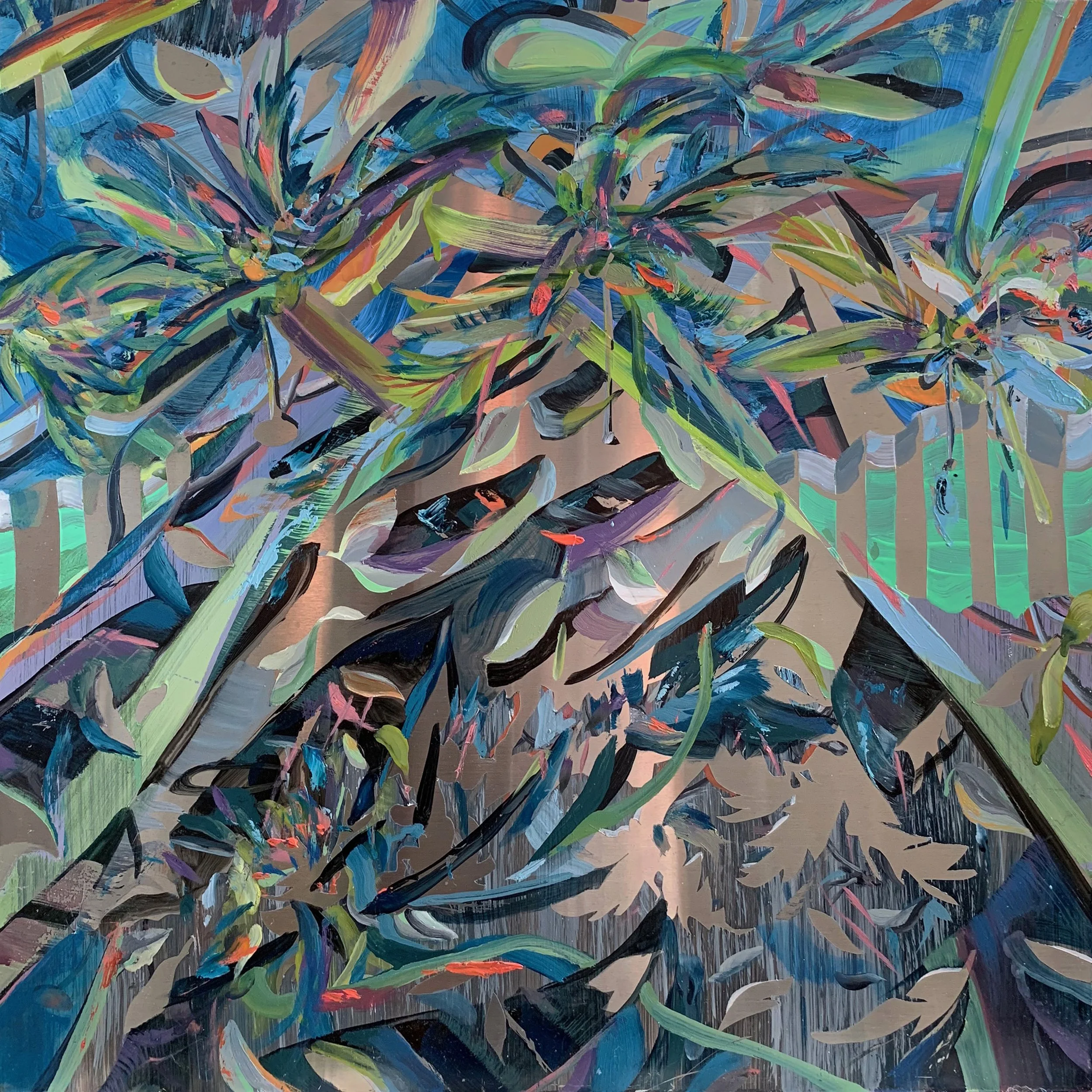 Dazed and Adrift,
16 x 16 inches,
oil on stainless steel
