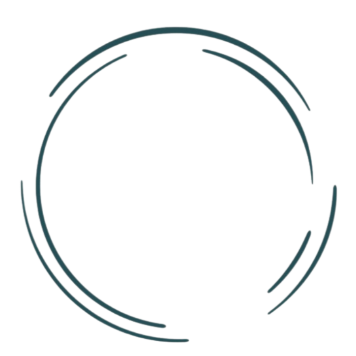 A turquoise fine line circular shape, with multiple rings, arranged in a concentric pattern.