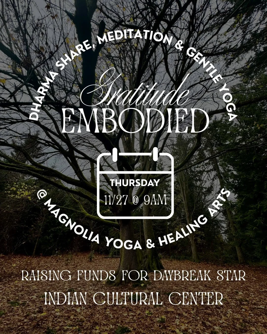 🍁 I am grateful to hold space in different ways, and to share what I&rsquo;ve come to learn about the place I now call home. 

👉🏻 Join me next Thursday morning for Gratitude Embodied, a special class to raise funds for Daybreak Star Indian Cultura