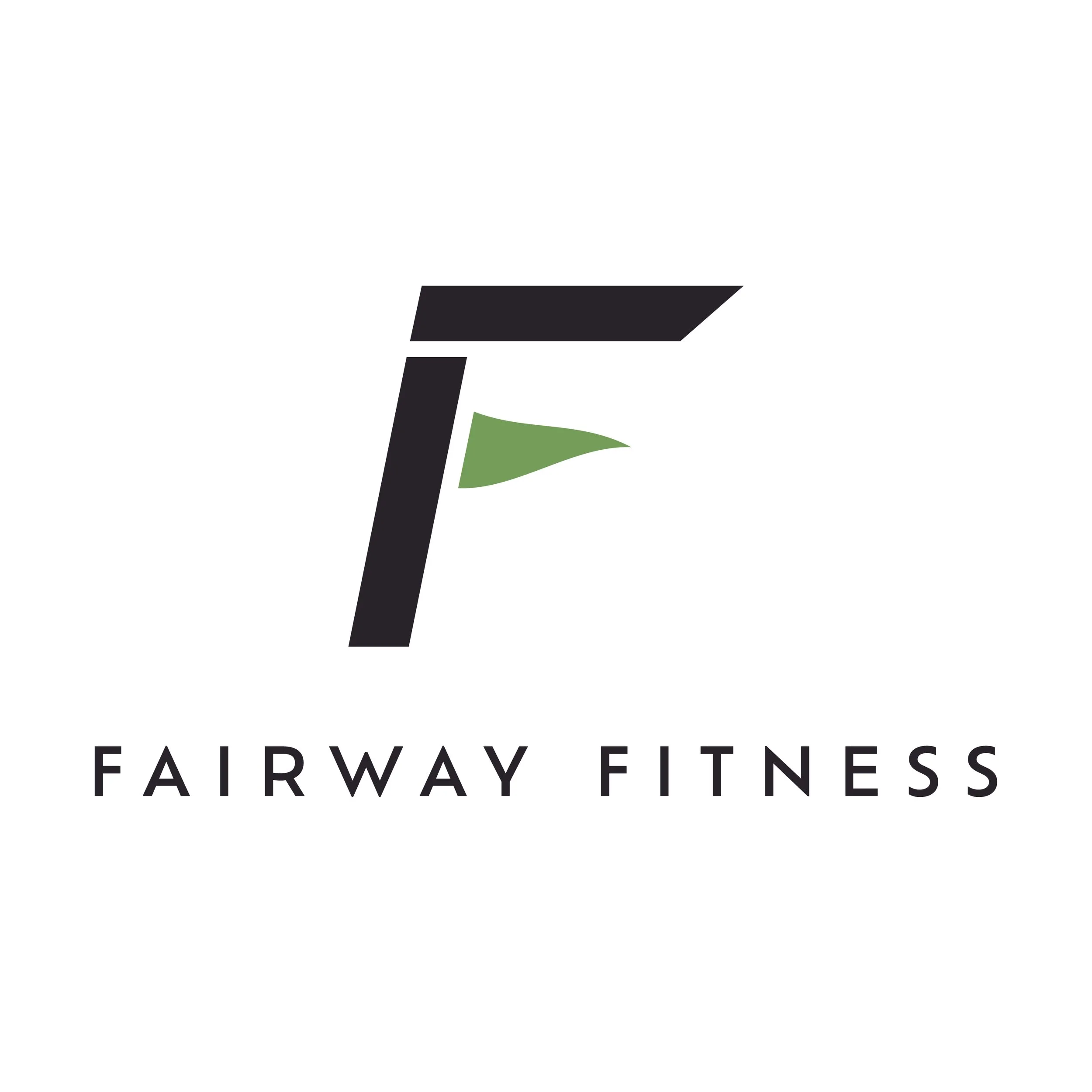 Logo for Fairway Fitness featuring a stylized letter 'F' with a green leaf element, and the text 'Fairway Fitness' below.