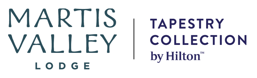 Martis Valley Lodge Tapestry Collection by Hilton logo in dark blue text on black background.