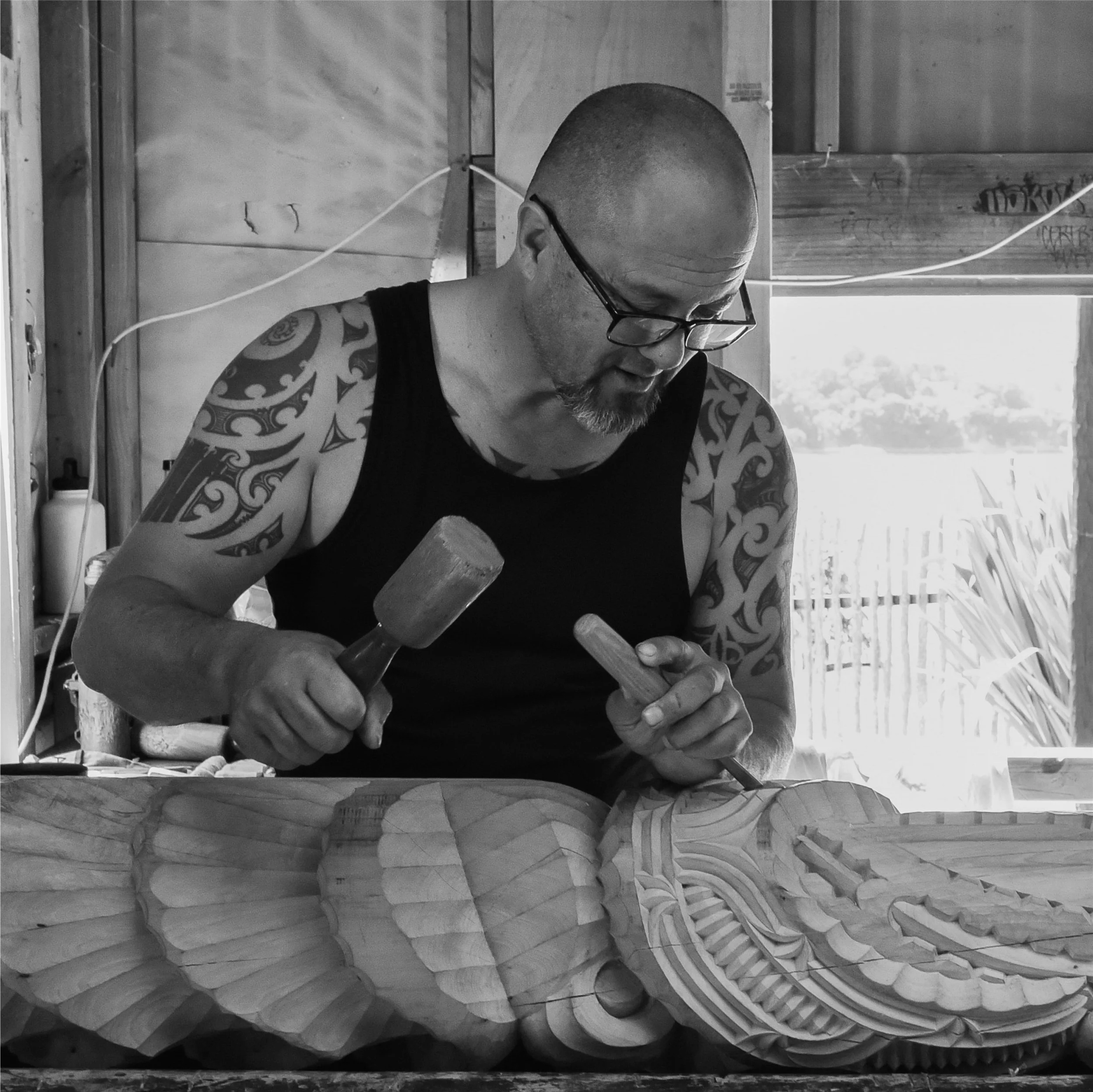 Chris Bailey (b.1965) lives on Waiheke Island and is of Ngāti Paoa, Ngāti Hako, Ngāti Porou, descent.