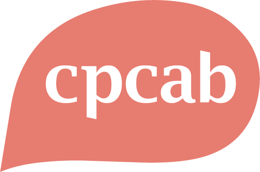 CPCAB accreditation logo. Speech bubble shape and the text 'cpcab' in white on a pink background.