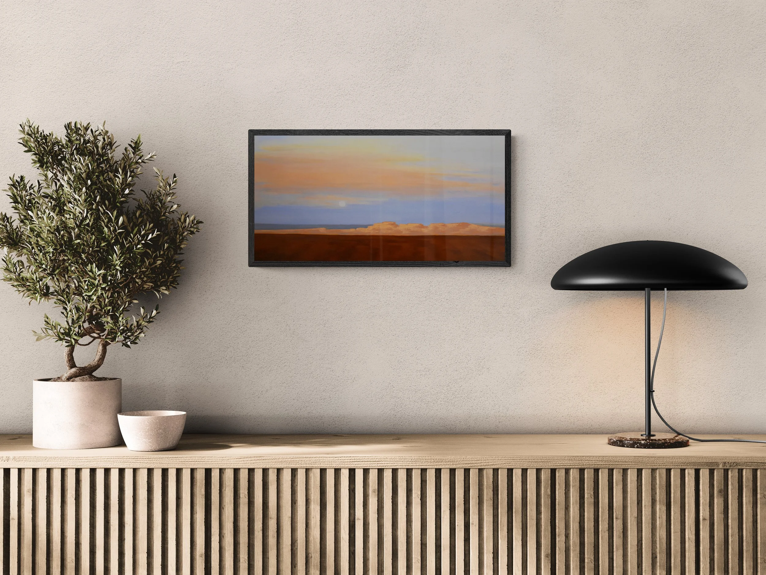 Room view showing "Making A Statement," an original experiential landscape oil painting by Kelly Sooter, displayed in a contemporary interior to illustrate scale, presentation, and placement.