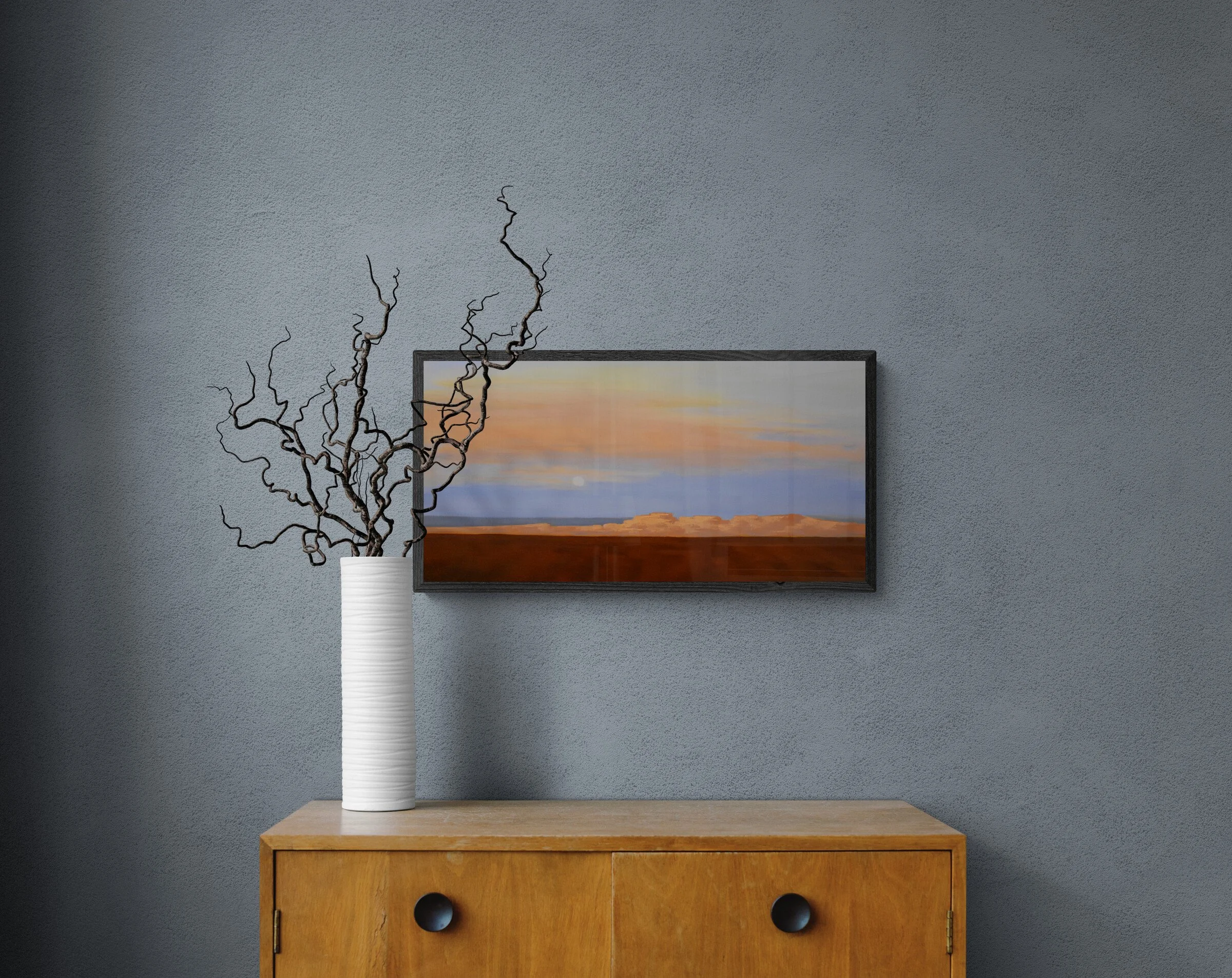 Room view showing "Making A Statement," an original experiential landscape oil painting by Kelly Sooter, displayed in a contemporary interior to illustrate scale, presentation, and placement.