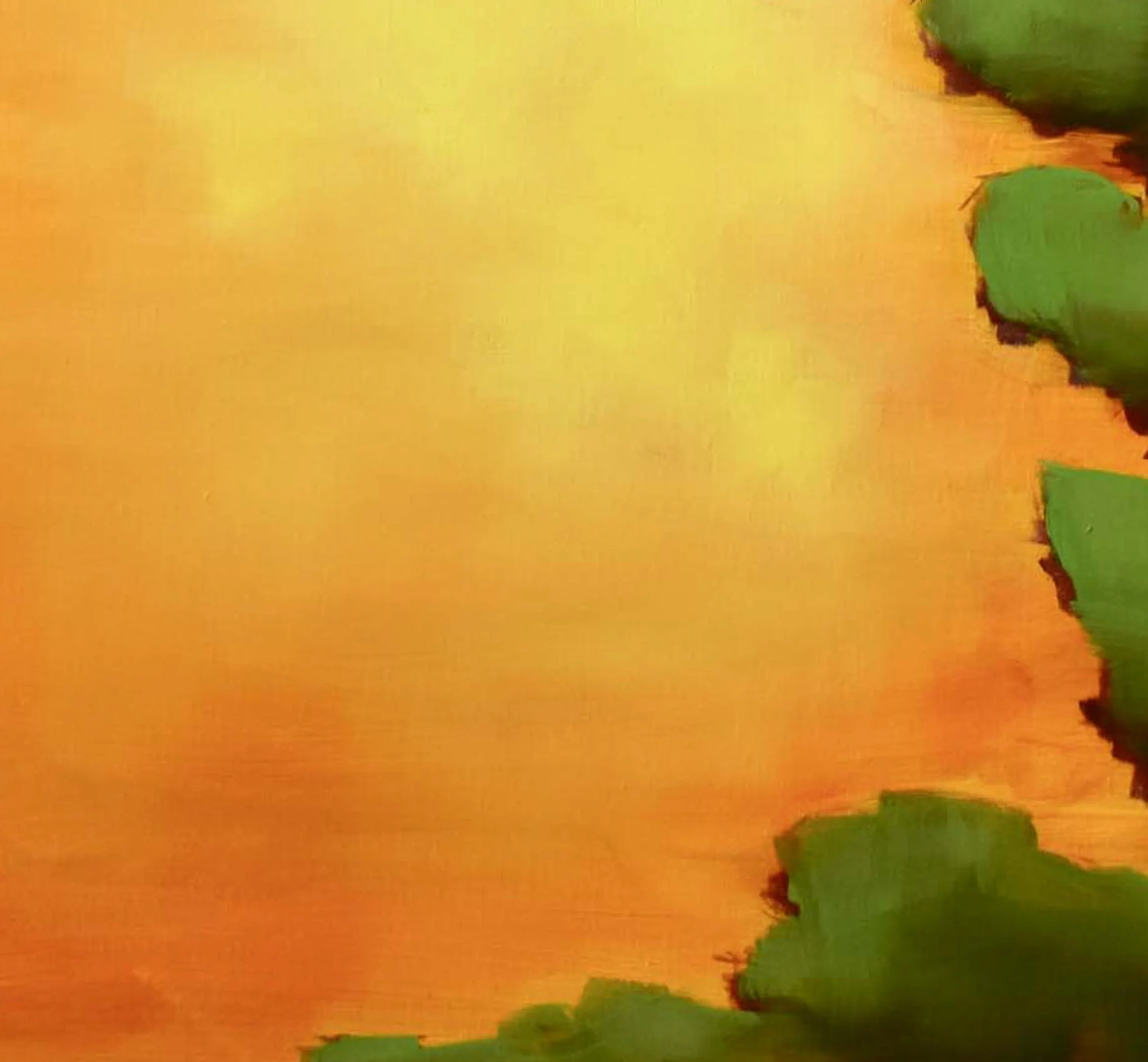 Close-up detail of When the Sky Opens highlighting layered oil paint, subtle texture, and luminous color transitions.