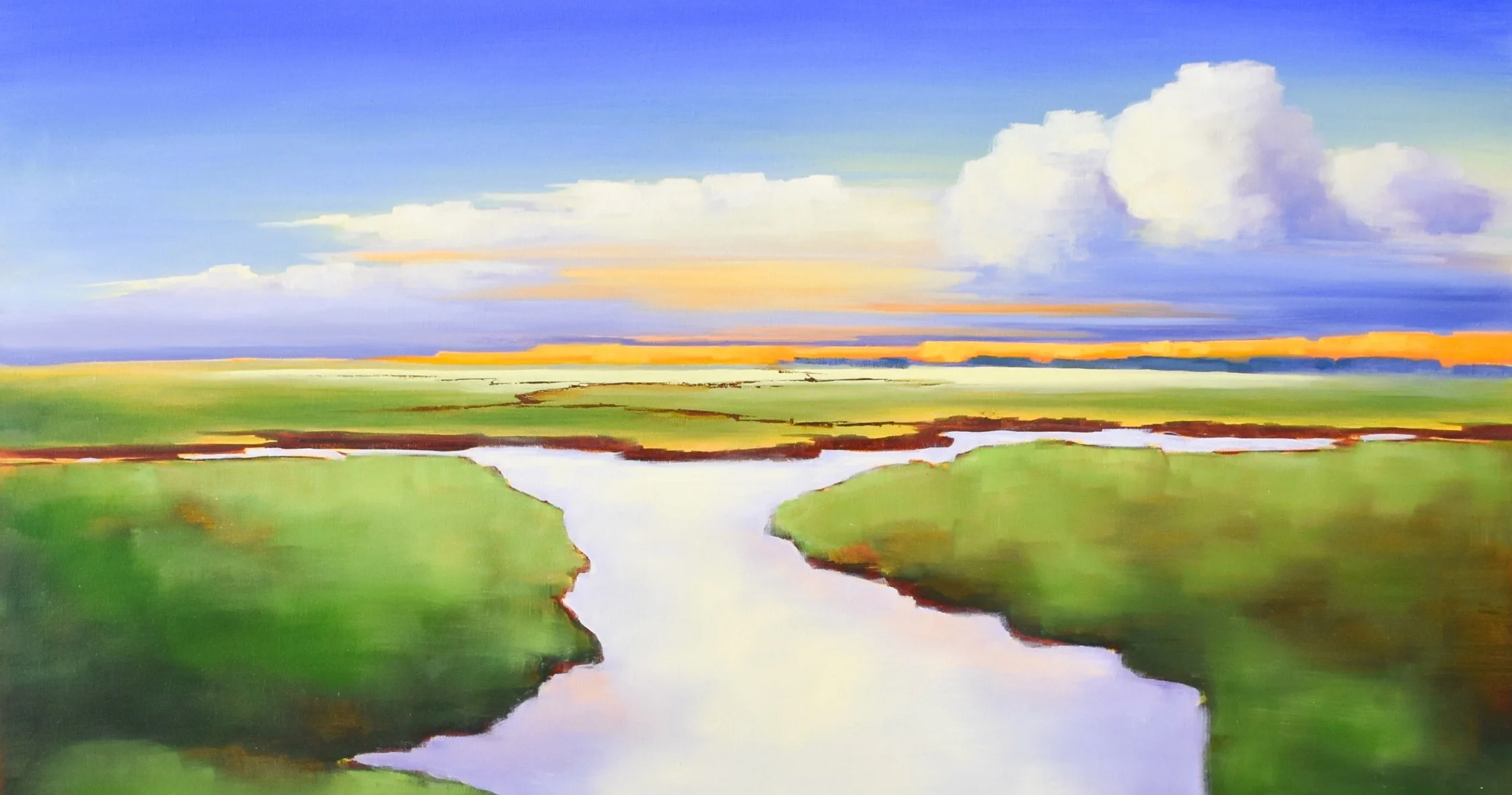 Calm Waters, an original contemporary oil landscape painting by Kelly Sooter exploring clarity, perspective, and quiet strength.