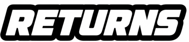 The word 'RETURNS' in bold, white uppercase letters with a black outline on a black background.