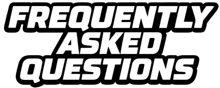 Graphic with bold black and white text saying "Frequently Asked Questions".