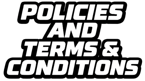 Text that reads 'Policies and Terms & Conditions' in bold, white, capitalized letters on a black background.