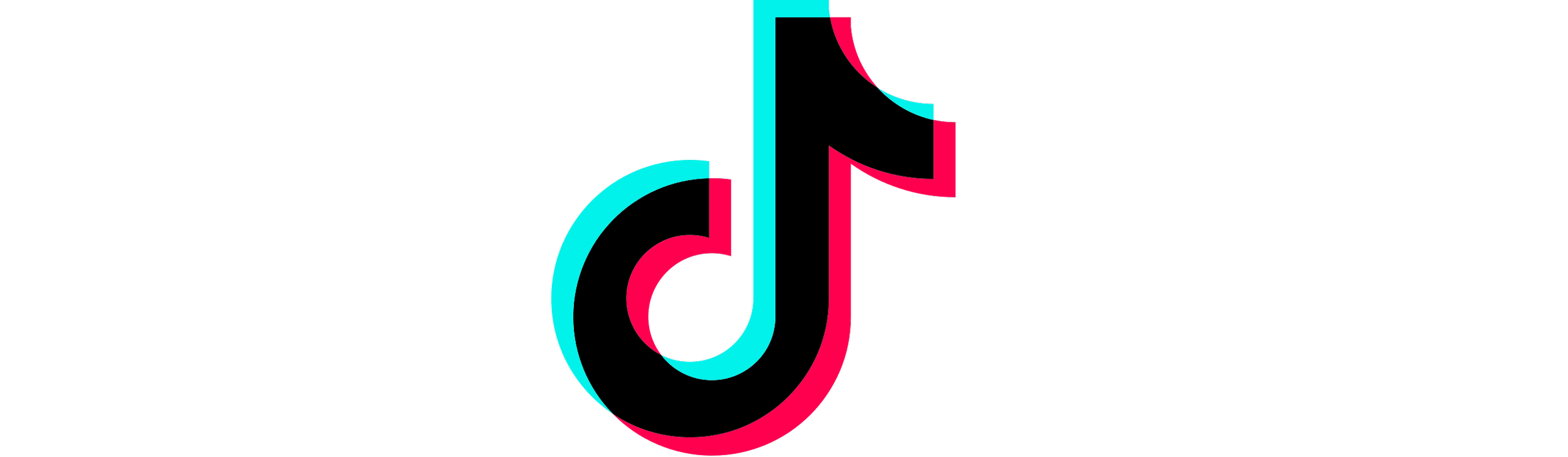 TikTok logo with a black background, featuring a stylized musical note in pink and cyan.