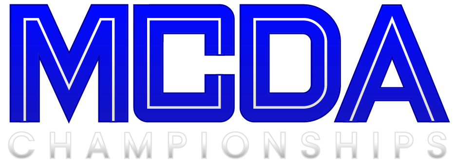 Logo with the text 'MCDA Championships' in blue and white lettering.