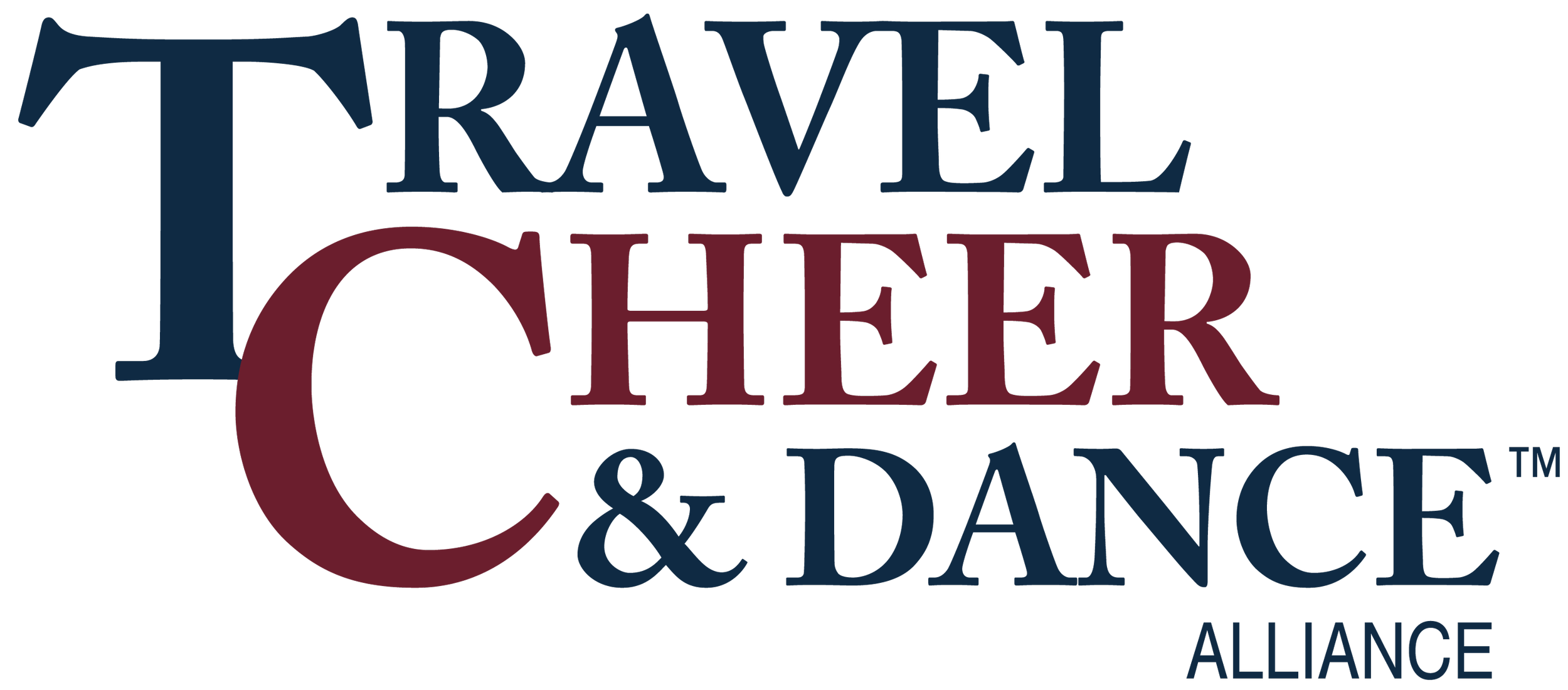 Logo of the Travel Cheer & Dance Alliance featuring stylized text in varied colors and fonts, with red, blue, and black elements.