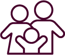 A simple line drawing of a family with two adults and a child, all holding hands.
