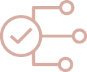 Icon of a check mark connected to three lines, suggesting a network or process.
