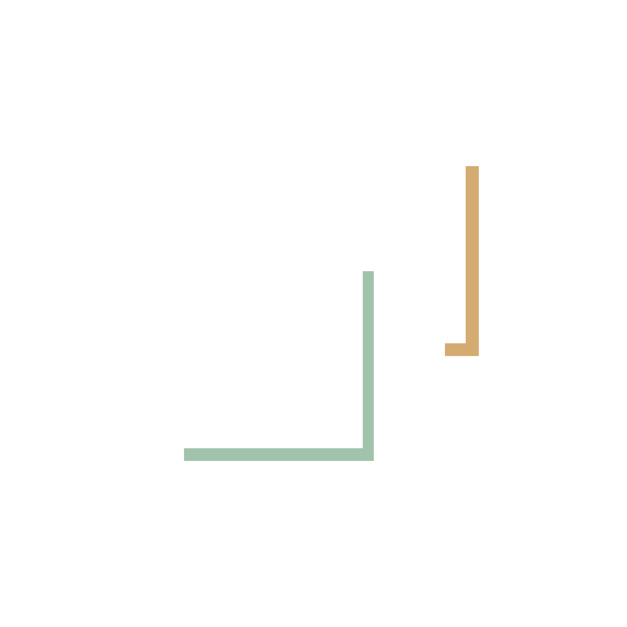 Minimalist abstract line art with beige and green lines forming an angular pattern on a white background.