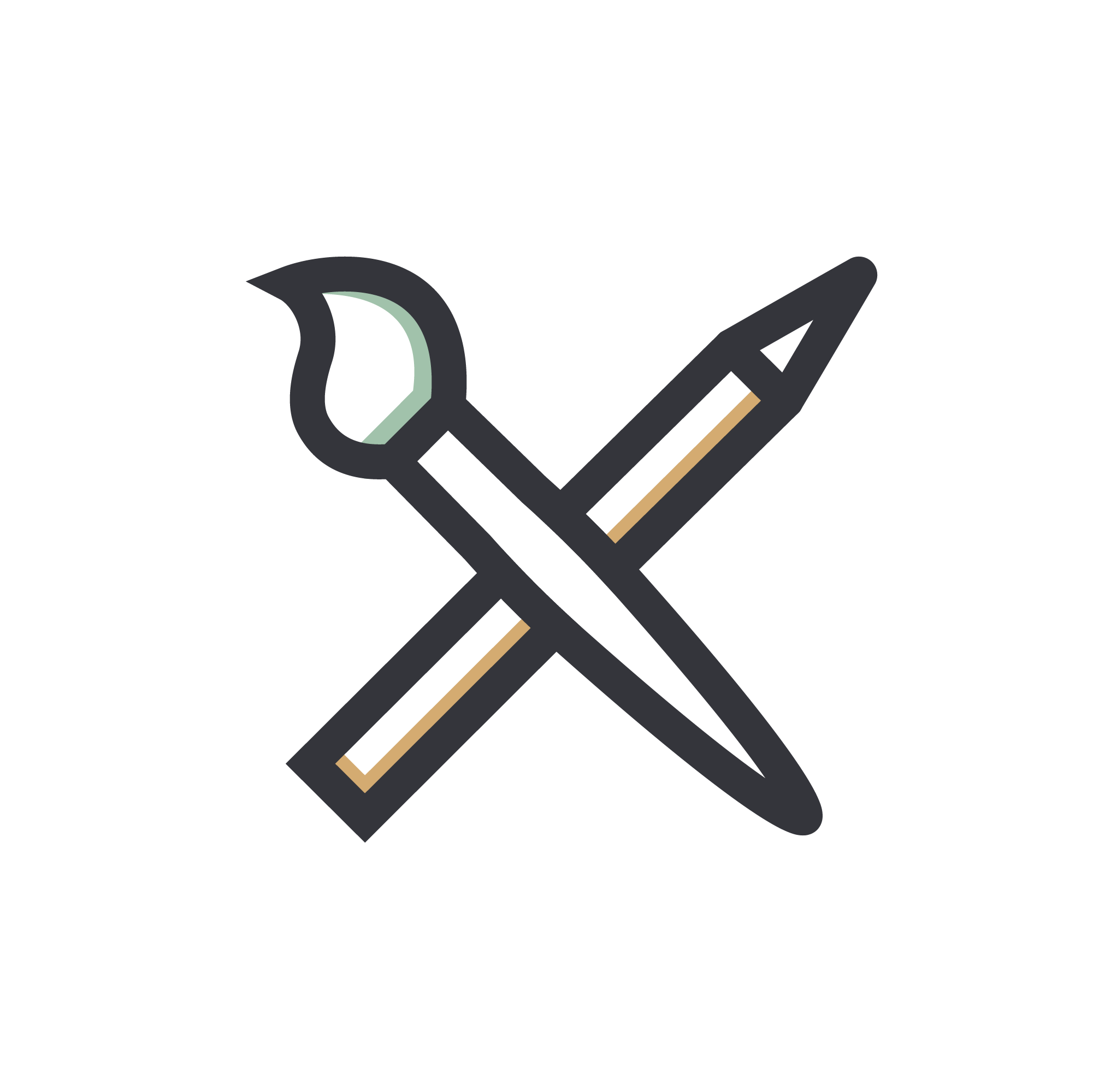 Icon of a paintbrush and a pencil crossed over each other.