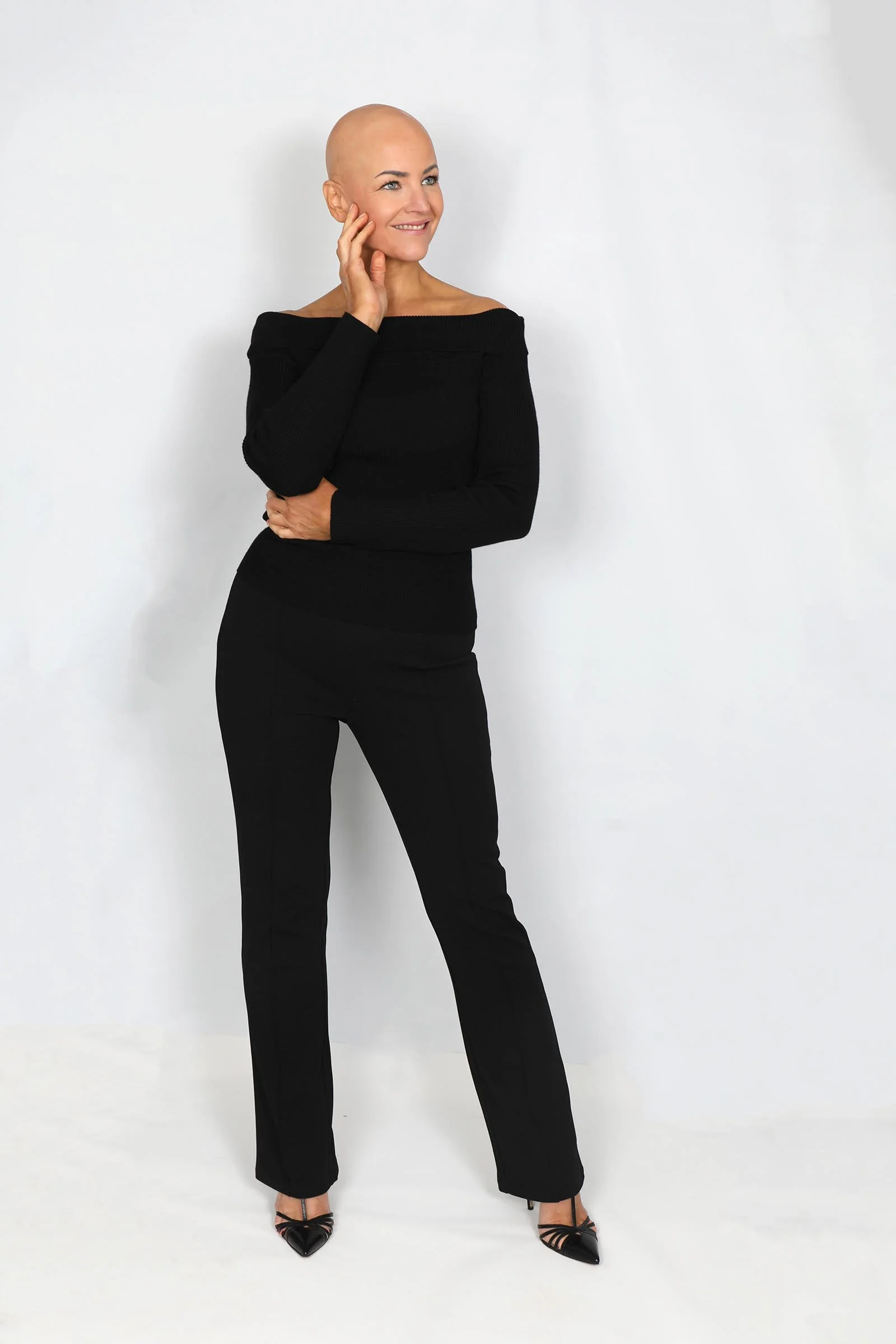 A woman model without hair 