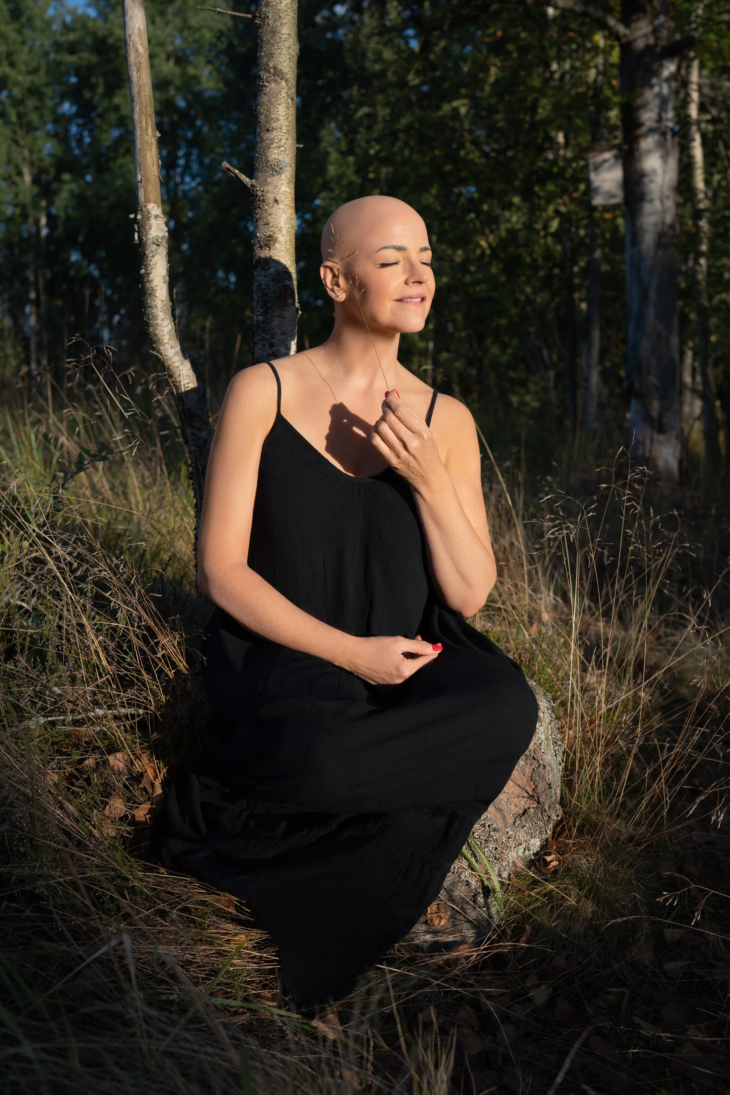 A bald woman