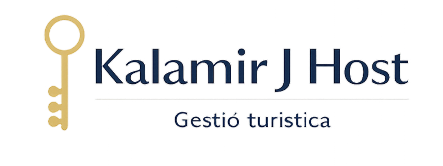 Logo de 'Kalamir J Host' con un icono de llave dorada y el texto 'Gestión turística'