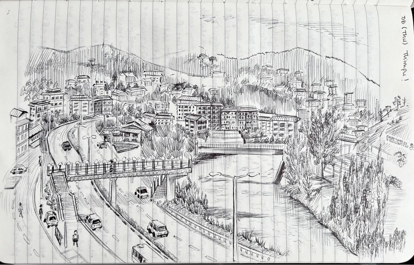 Drawing from Bhutan Journal: Thimphu Streets