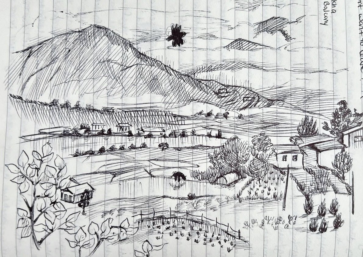 Drawing from Bhutan Journal: Punakha Valley