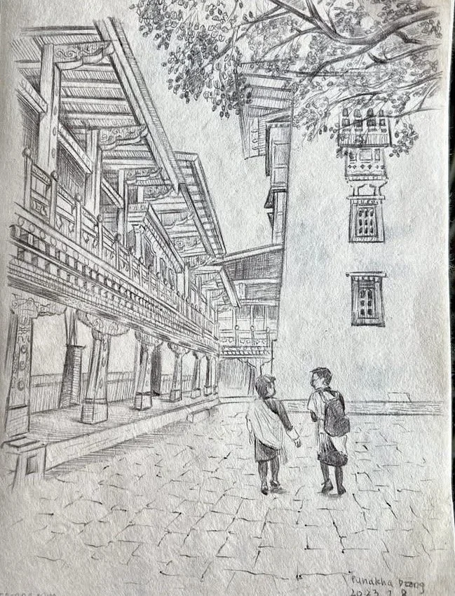 Drawing from Bhutan Journal: Punakha Dzong