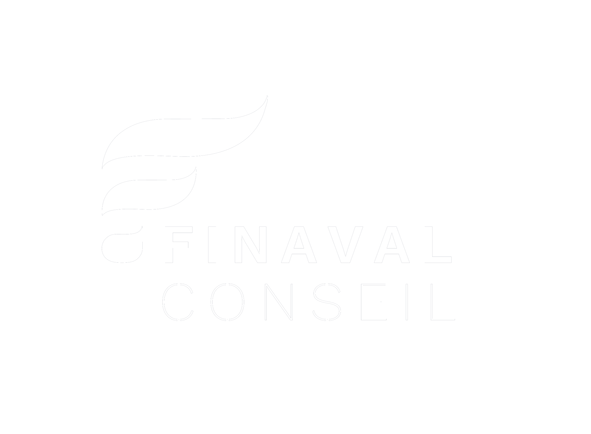 Logo noir avec une icône stylisée de feuille ou de flamme et le texte 'FINAVAL CONSEIL' en blanc.