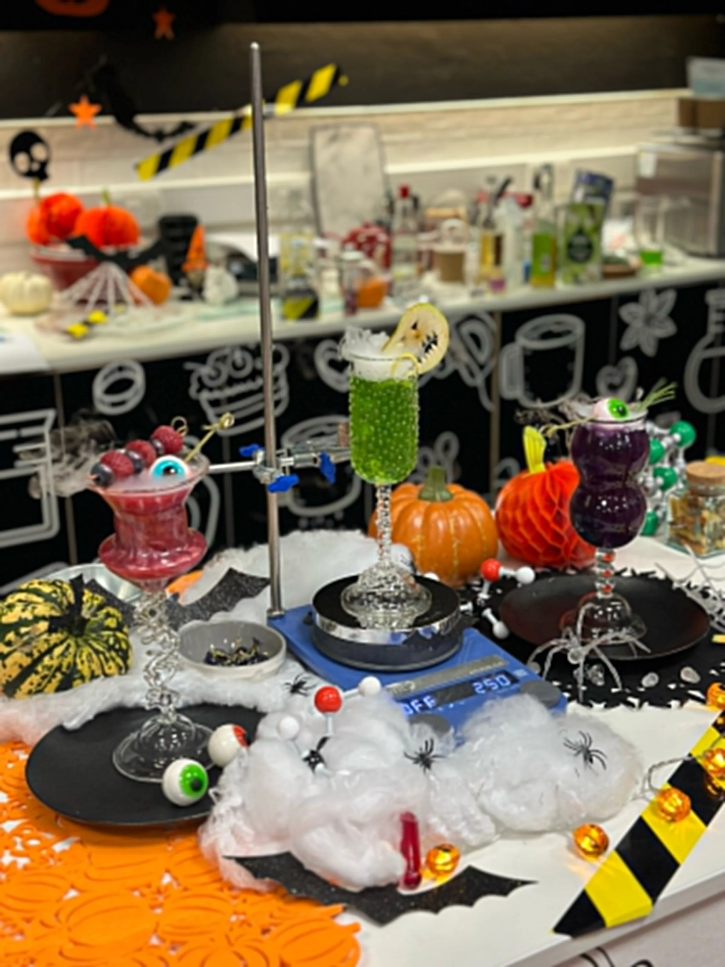 Spooky Cocktails in custom glasses