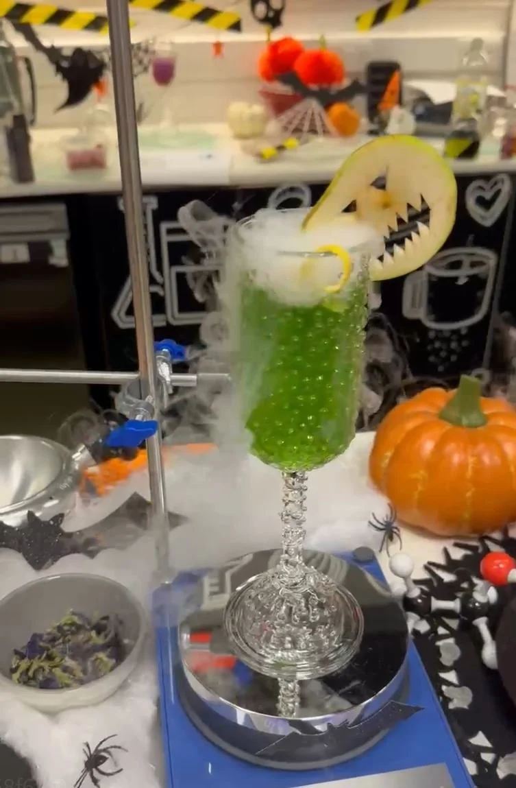 Spooky Cocktails in custom glasses