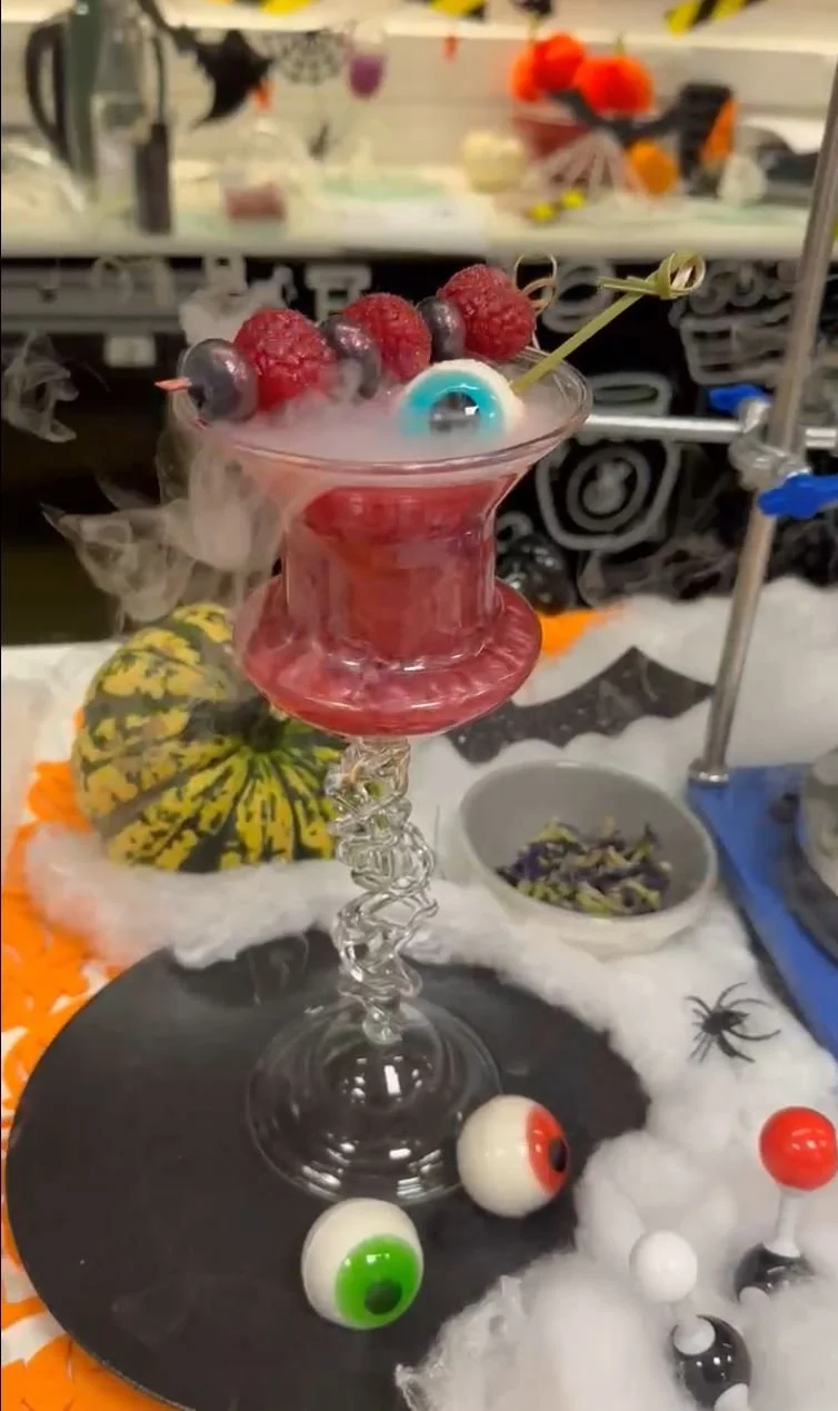Spooky Cocktails in custom glasses