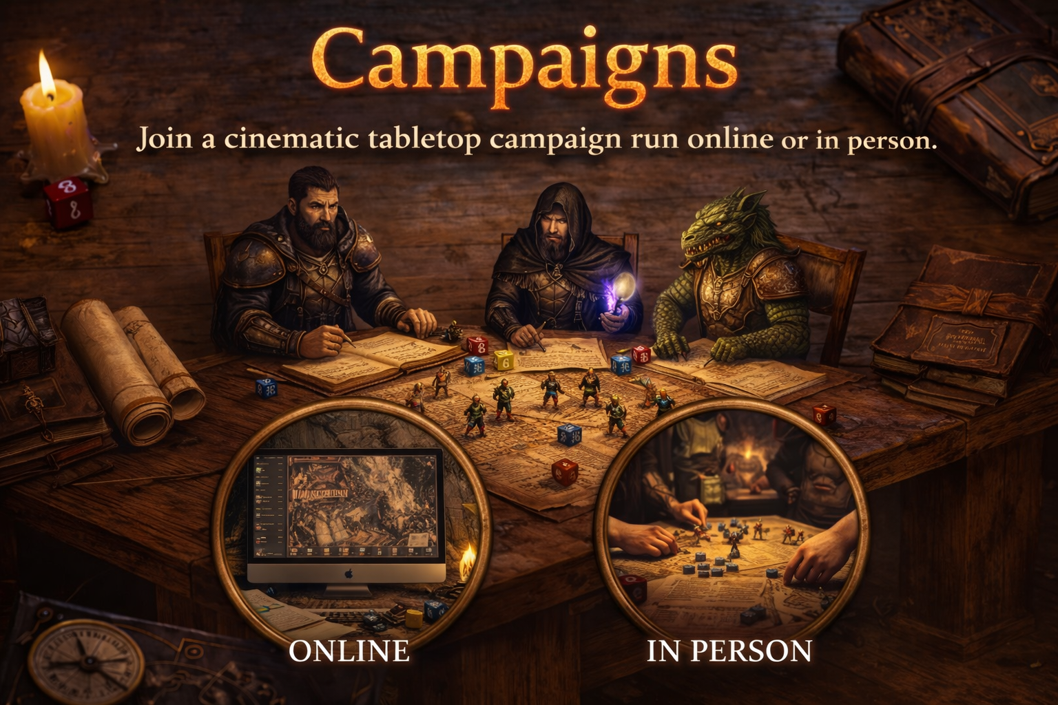 Campaigns
Join a cinematic tabletop campaign run online or in person
