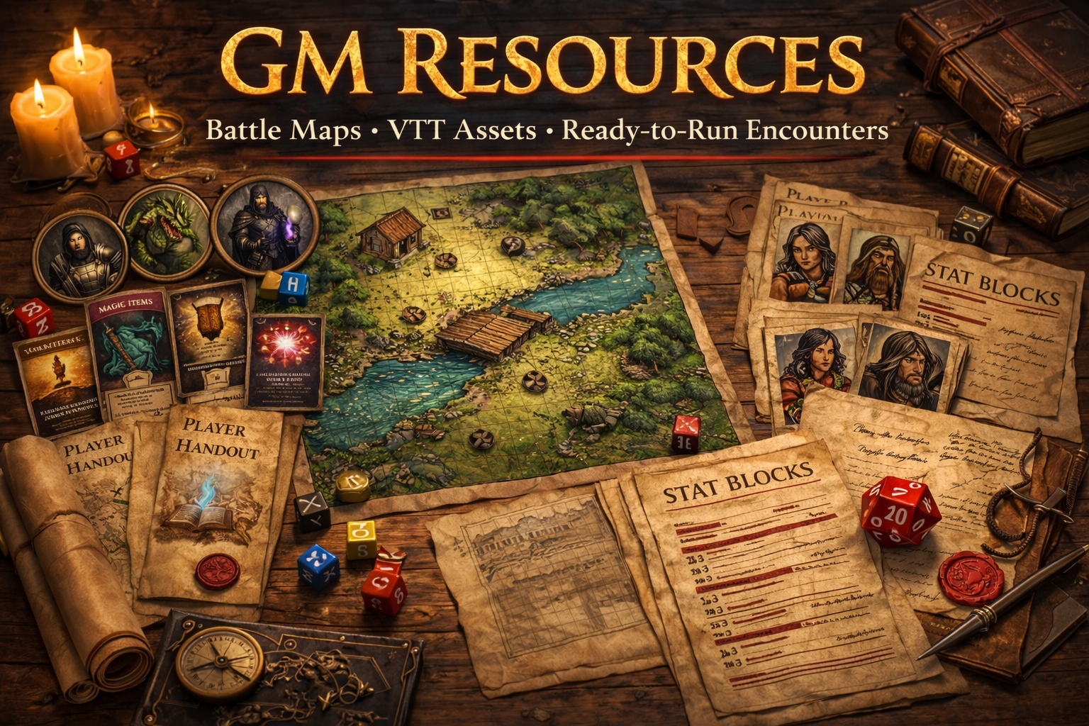 GM Resources
Battle maps, VTT assets, and ready-to-run encounters designed to help Game Masters run cinematic tabletop sessions.